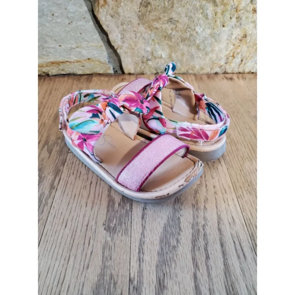 Jessica Simpson Girls 10 Sandals Tropical Floral Bow Sparkle GUC